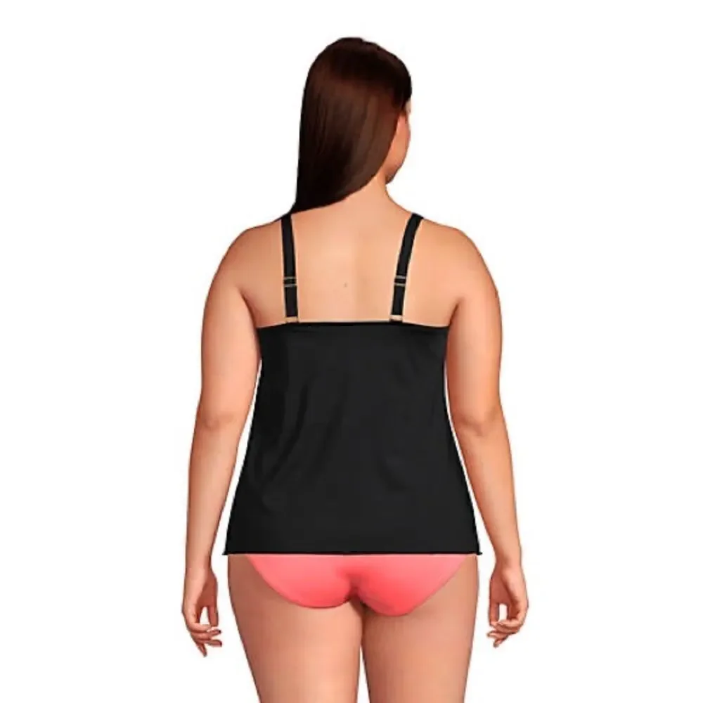 Land’s End Plus Standard tulip tankini chlorine resist adjustable Black Various